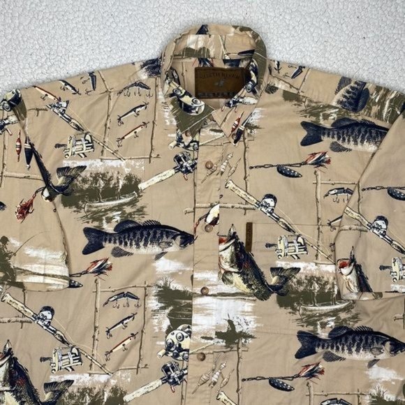 North River Outfitters Fishing AOP Short Sleeve Button Down Shirt: Size Large - Picture 2 of 9